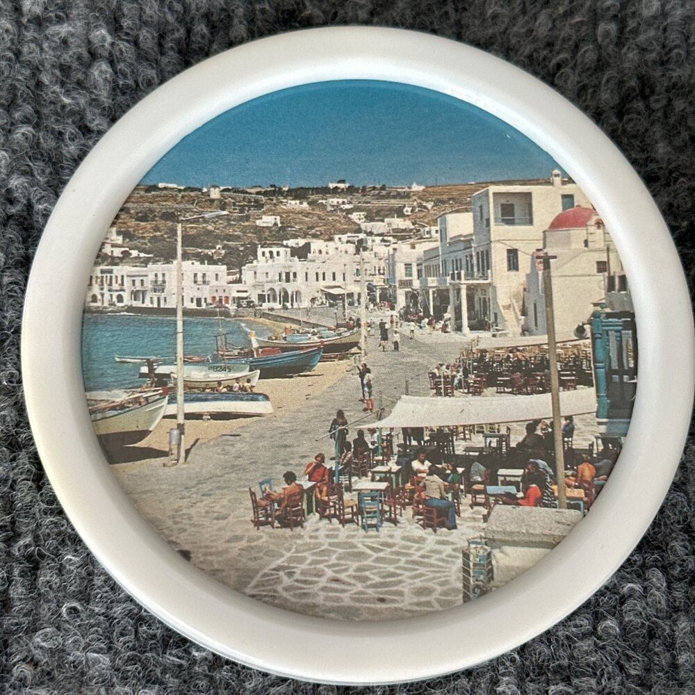 Vintage Greece Coasters White Plastic Travel Destination Photographs Set of 6 - Picture 12 of 13